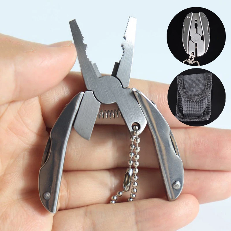 Portátil de aço inoxidável Outdoor Multitool, Alicate, Faca, Chaveiro, Chave de fenda, Multi Ferramentas, Mini Alicate, Multi Ferramenta