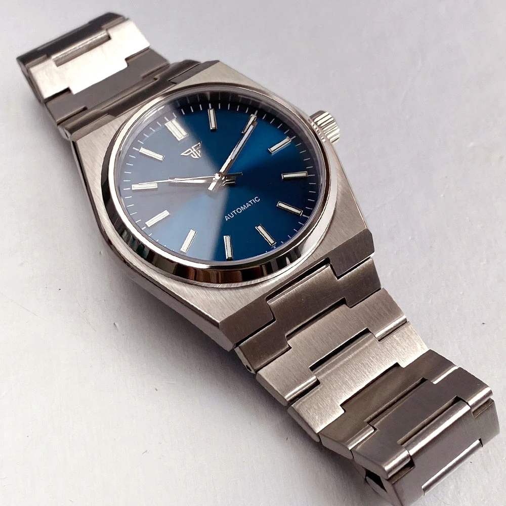 Tandorio 40mm Sapphire Crystal Automatic Men Mechanical Watch 100m Waterproof Japan NH35 Movement Watch Black Blue Silver Dial view 4