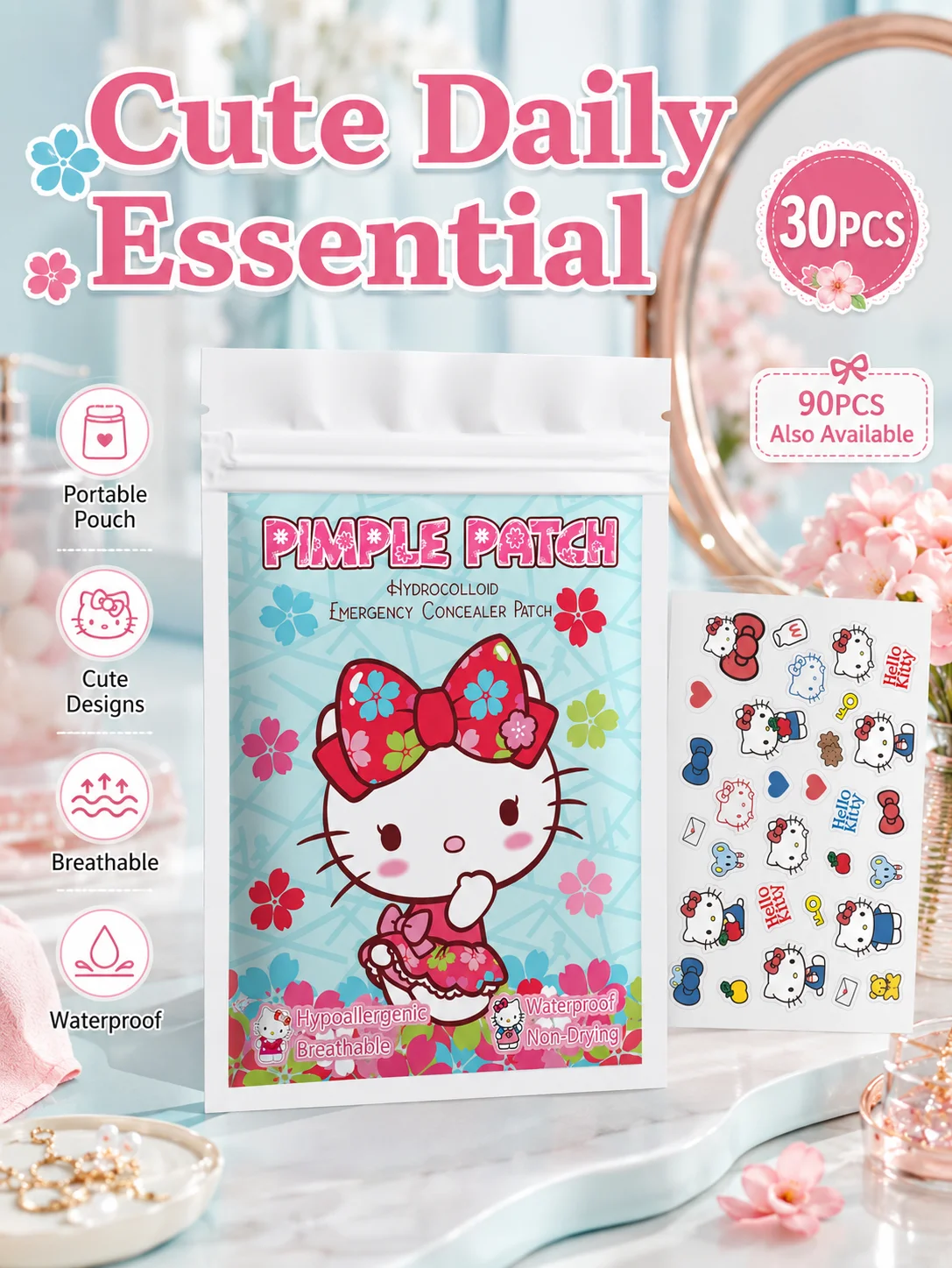 Sanrio Acne Pimple Patches, Hydrocolloid Spot Cover Stickers, Cute Face Care Patches for Daily Use