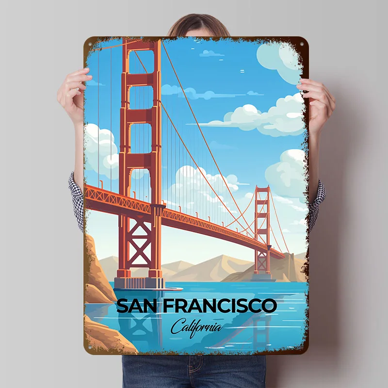 San Francisco Travel Metal Poster Custom Wall Art Retro Vintage Tinplate Signs for Man Cave Home and Decoration Gaming House