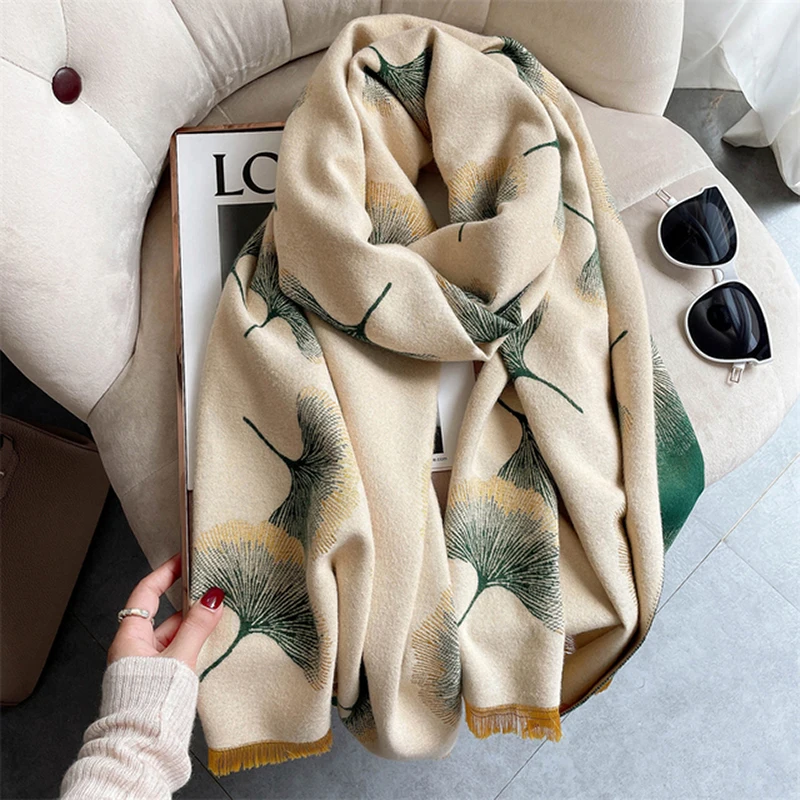 Autumn Winter Scarf Women Pashmina Shawls and Wraps Cashmere Blanket Warm Thick Stoles for Lady Outdoor Bufanda 2023 New Print