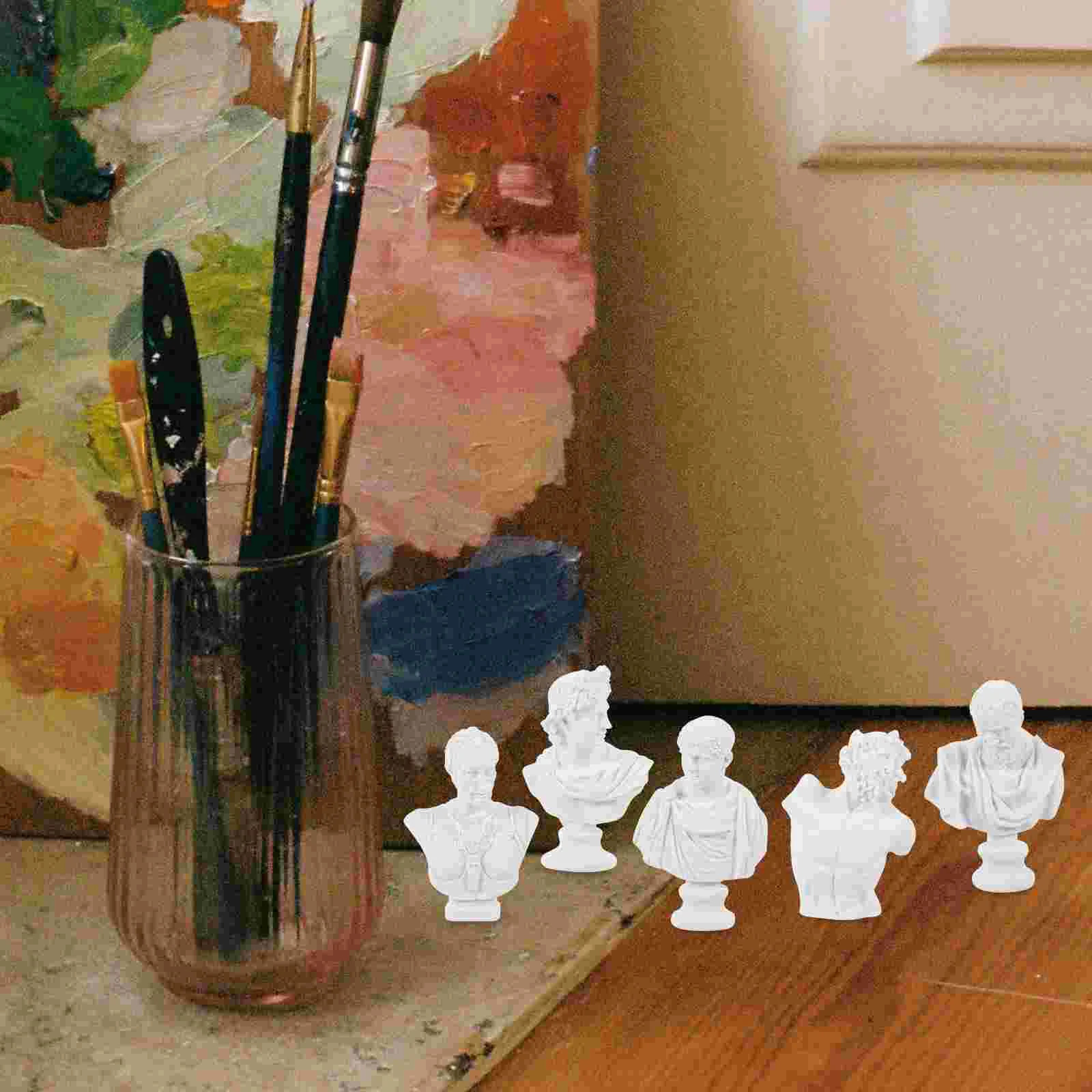 10 Pcs Small Plaster Statue Character Decoration Desktop White Mini Head Office