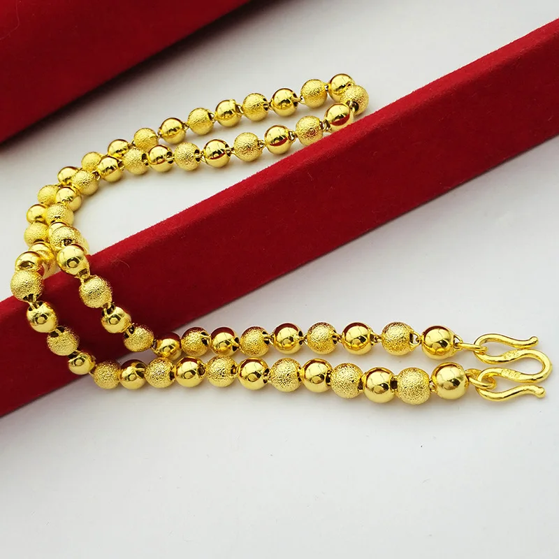 

Gold 18K Ball Matte Finish Necklace for Men Wedding Engagement Matte Yellow Bead Chain Jewelry Christmas Man Gift for Boyfriend