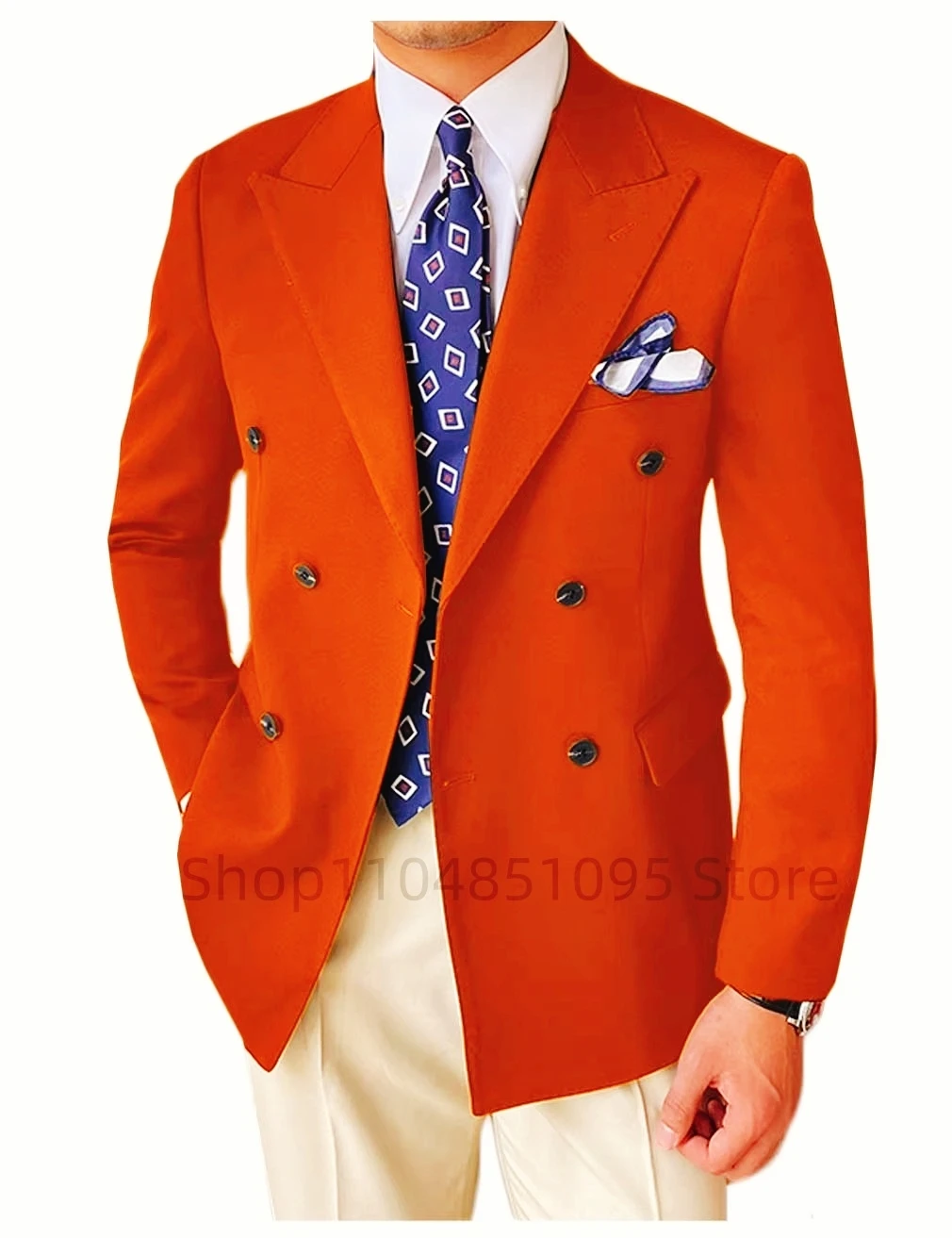 Trajes de boda naranja para hombre, chaqueta con doble botonadura, chaqueta de traje con solapa de pico para hombre, trajes de fiesta para graduación, Tops de negocios, un abrigo