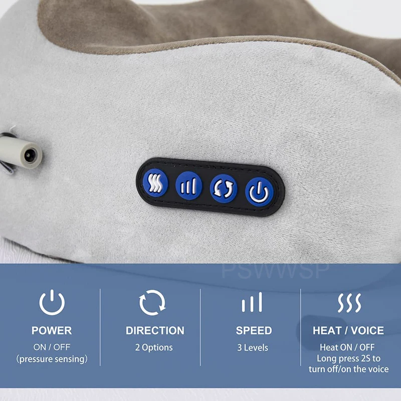 Electric U Shaped Massage Pillow Heated Neck Massager Memory Foam Soft Sleeping Travel Airplane Pillow Cervical Health Care Tool