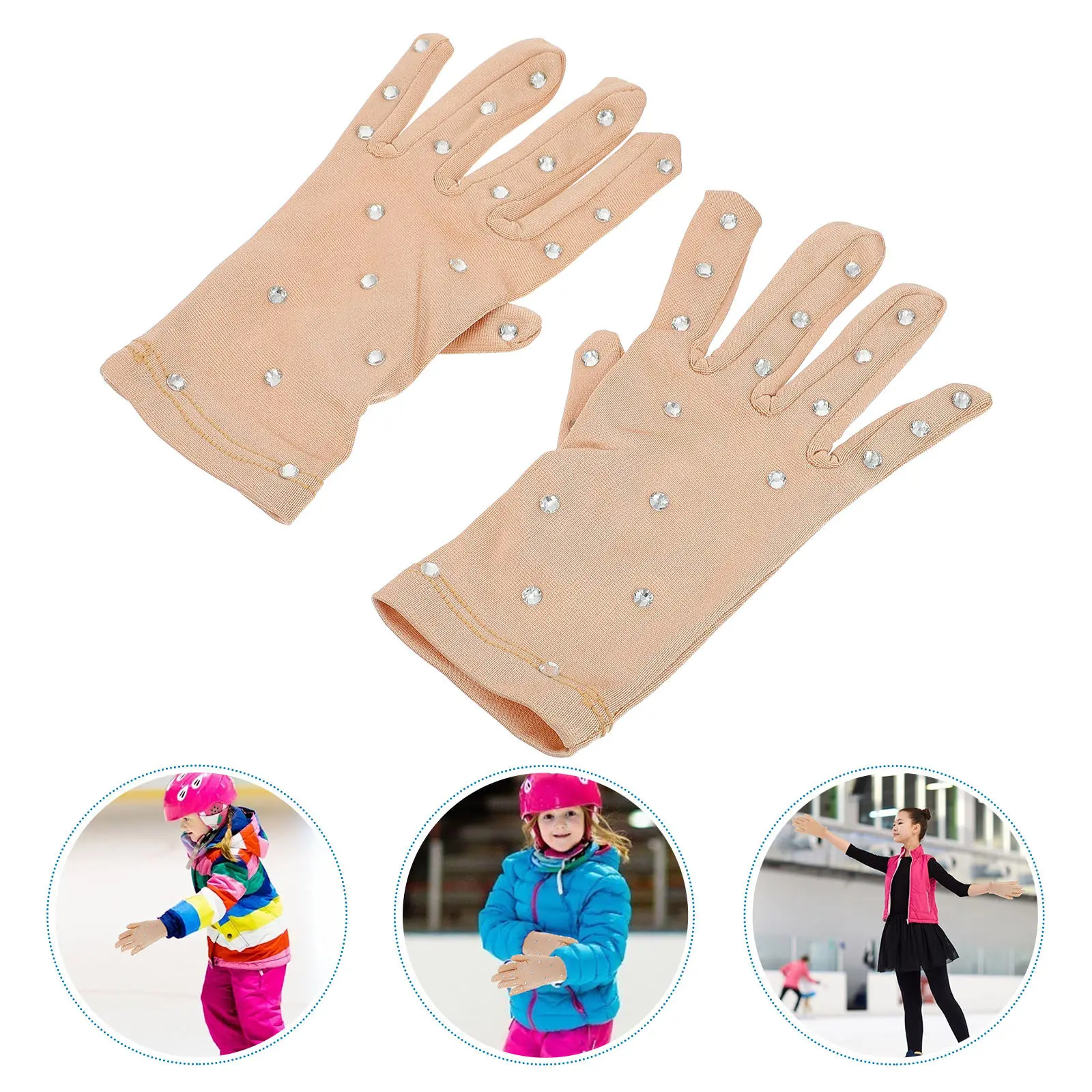 

1Pair Rhinestone Skating Gloves Premium Material Non-Slip Thermal Protection Fashionable Stage Performance Gloves for