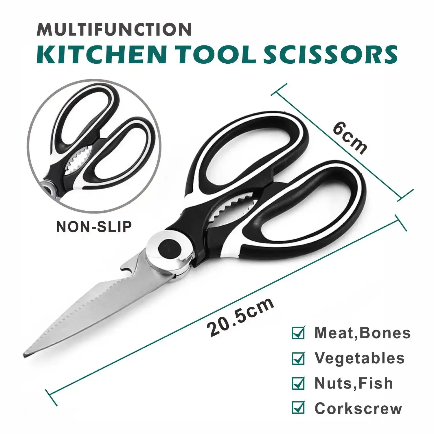 7-in-1 Heavy Duty Kitchen Scissors-Multifunctional Shears with Bottle Opener, Seafood Clipper & Meat Cutter, BBQ Tool