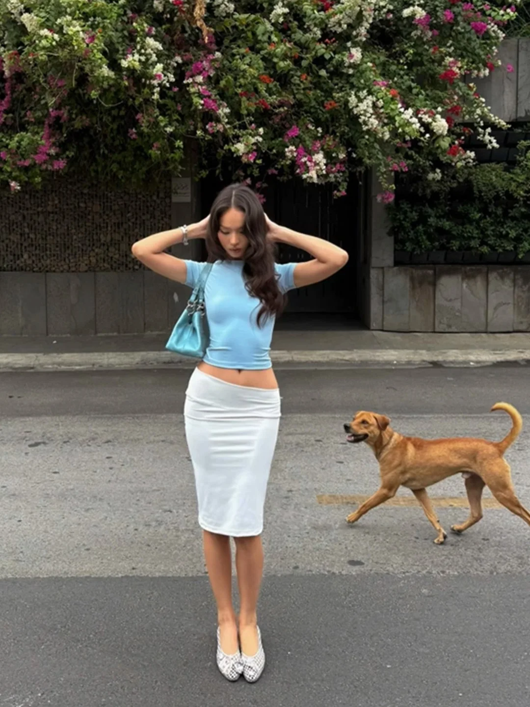 

American Hot Girl INS Style Matching Set Women's Blue Slim Fit Short Sleeve Top White Bodycon Skirt High Waist Spring Fa...