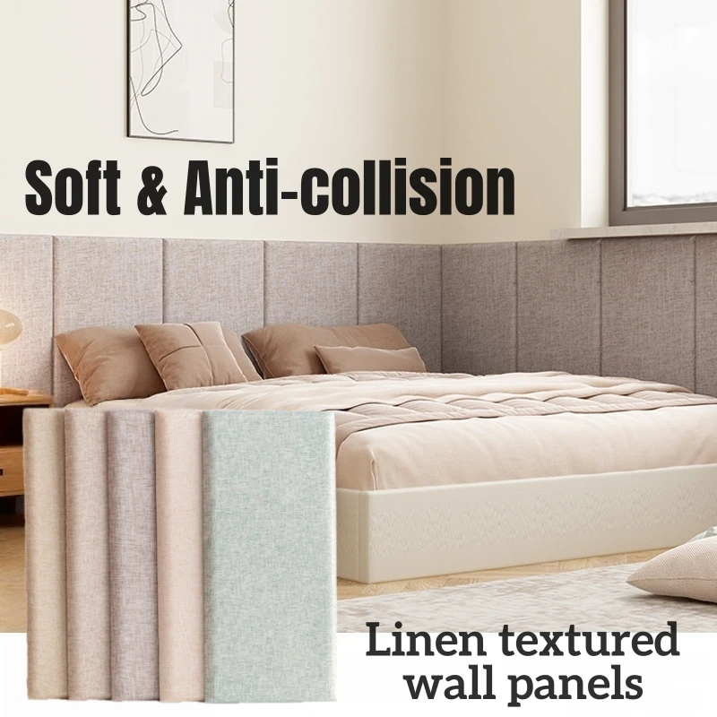 23×50cm Thicken Faux Linen 3D Wall Stickers Soft Foam Wallpaper Self-adhesive for Wall Decor Kids Self Adhesive Headboard Panels