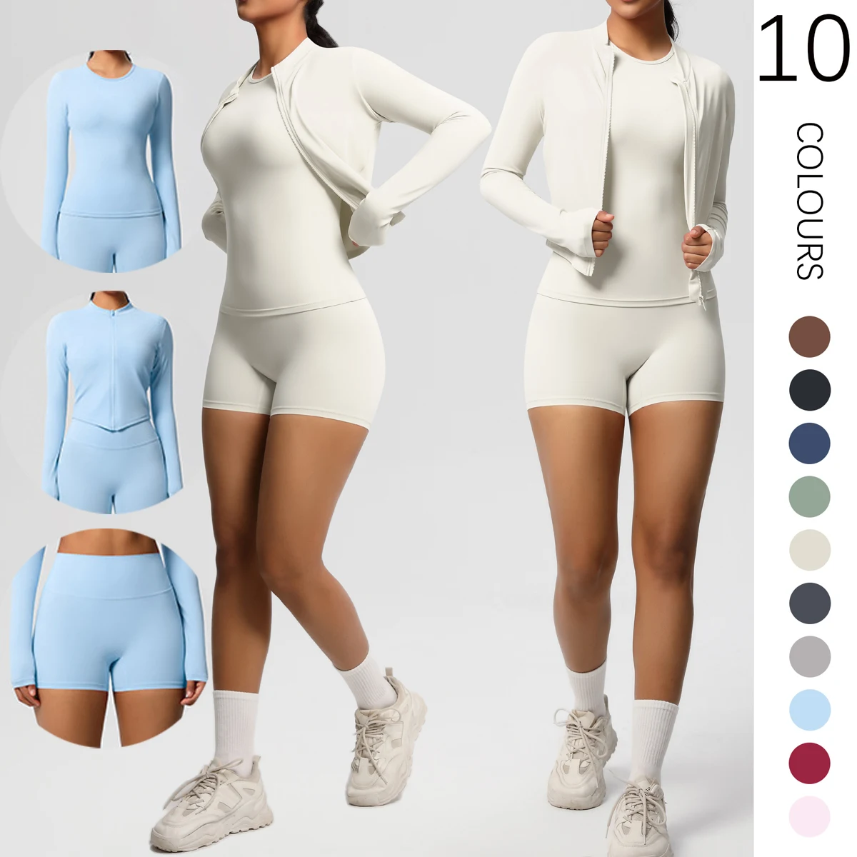 

3PCS/set Sports Fitness Clothing Yoga Set Sports Running Long Sleeves Zipper Jacket High Waist Quick-Dry Shorts Gym Yoga Set