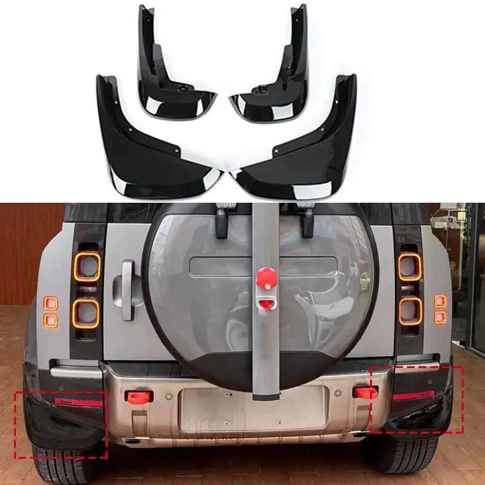 

High Quality ABS Glossy Black 4PC Mud Flaps Mudguards Fenders Splash Guards Fits for LR Defender 110 2020-2024