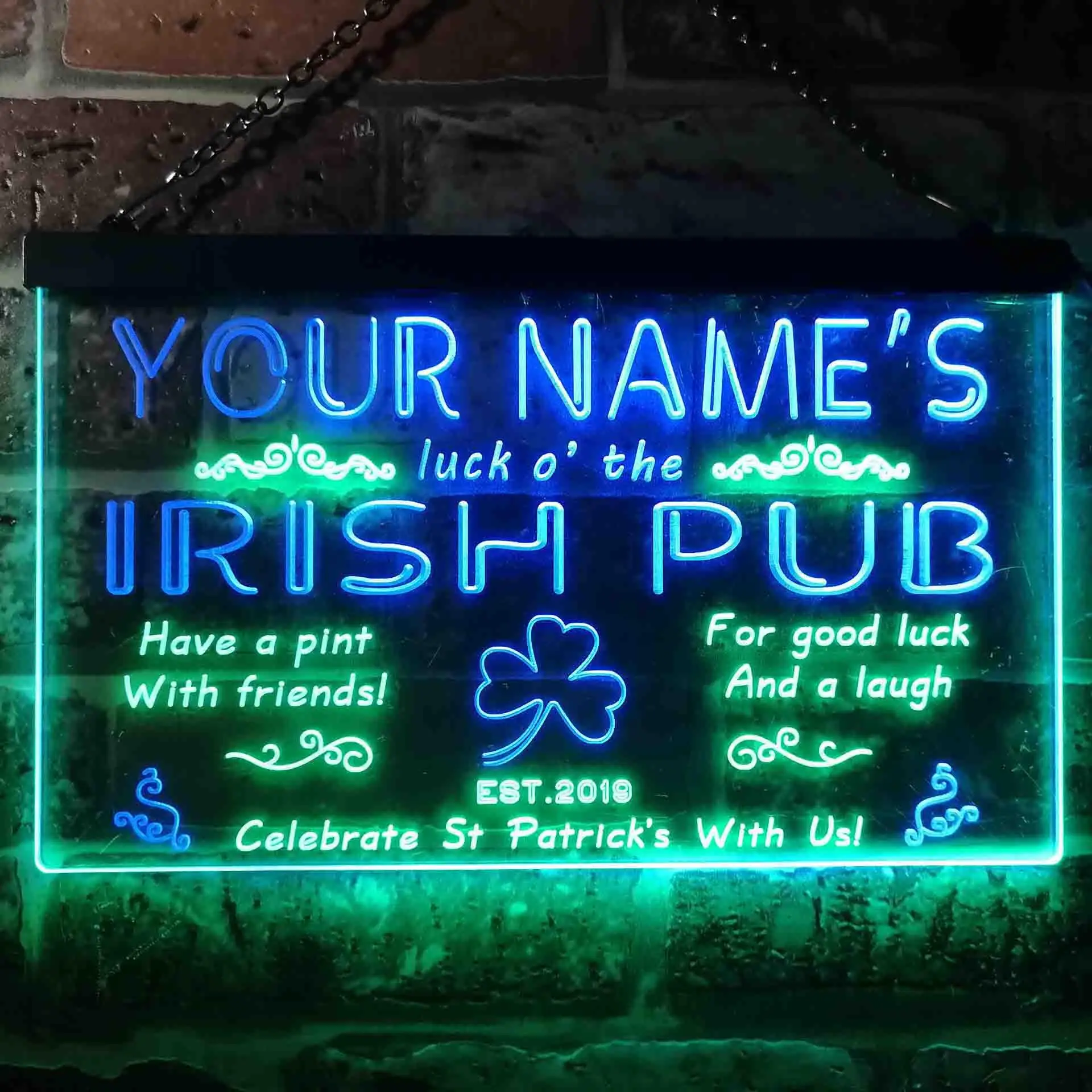 Personalized Luck o' the Irish Pub St Patrick's Dual Color Led Neon Sign st6-qv-tm