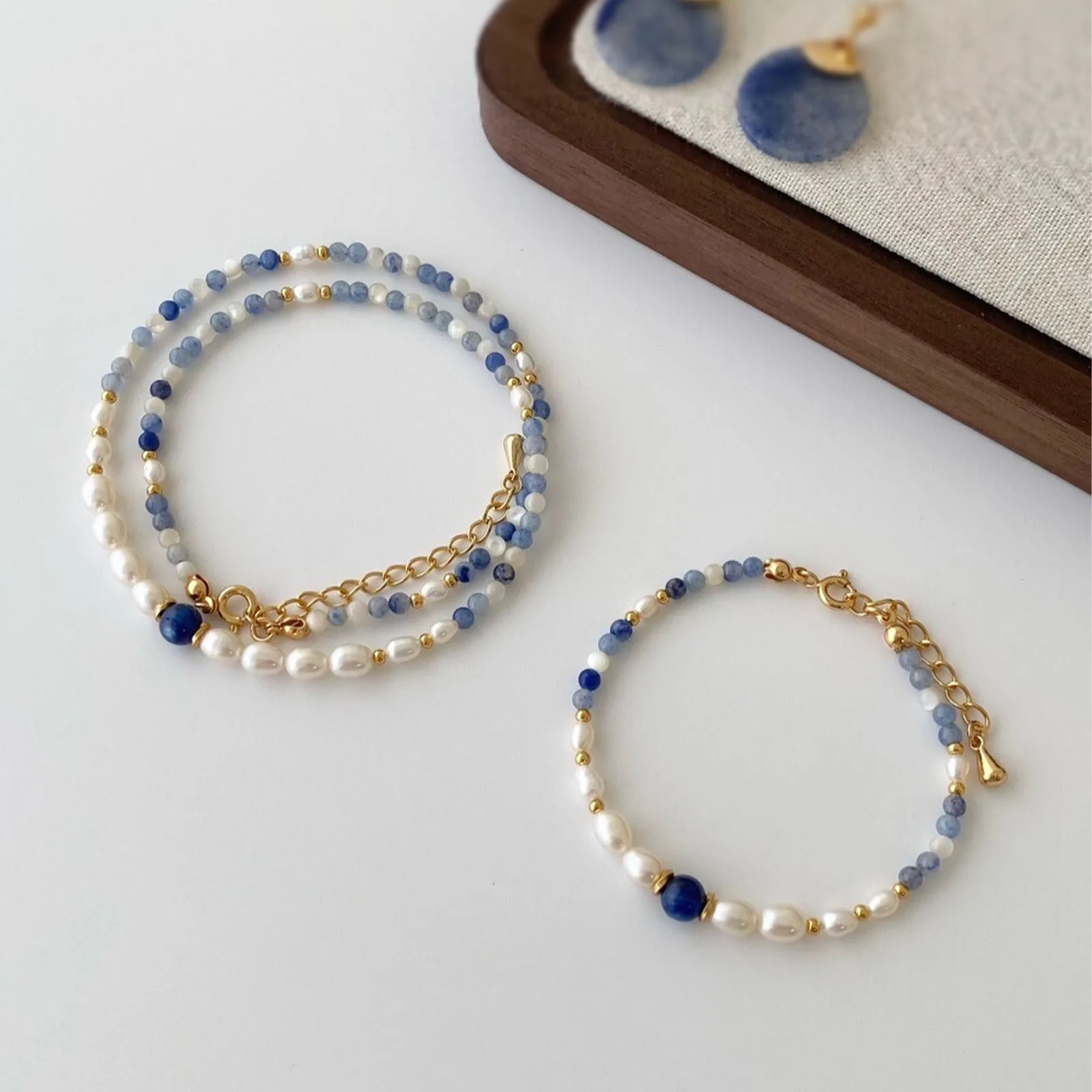 100% Natürliche Süßwasserperle & Lapislazuli 14K Gold gefülltes Damen-Schmuckset Halskette Armband Kein Verblassen 2027 Neuer Stil – Detail 5