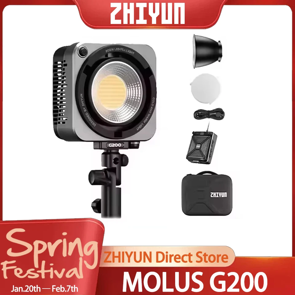 ZHIYUN MOLUS G200 200W Video Light Fill Light Photography Lighting for TikTok Studio Live Streaming Outdoor