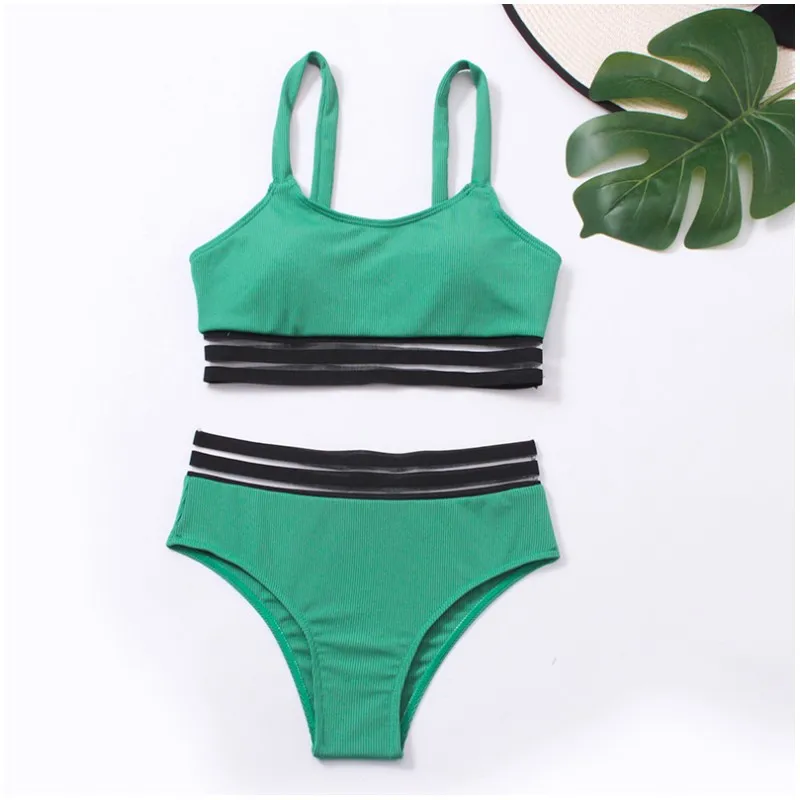 Cikini 2024 New Swimsuit Sexy High Waist Split Bikinis Set Solid Color Summer Beach Swimwear Bathing Suit For Women