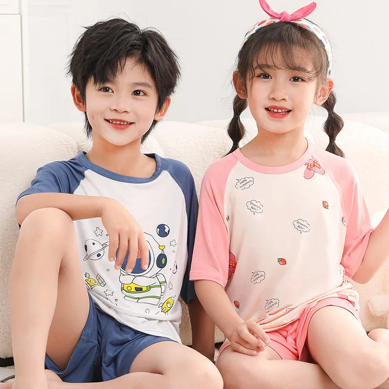 Kids Clothes Set Summer Modal for Boys Girls Sleepwear Clothing Suits 2PCS Pajama Suit Children Home Wear T-shirt Shorts Cartoon