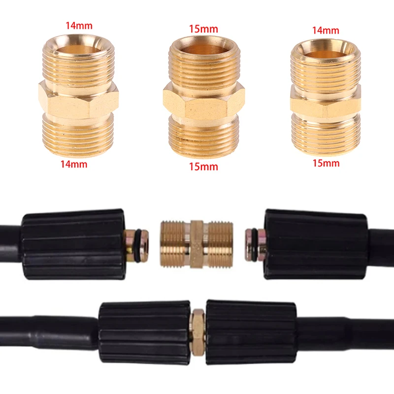 Hochdruckreiniger-Schlauchverlängerungsanschluss-Adapter, Kupfer, M22, 14 mm und 15 mm Außengewinde, Innenschlauch-Kupplungsadapter