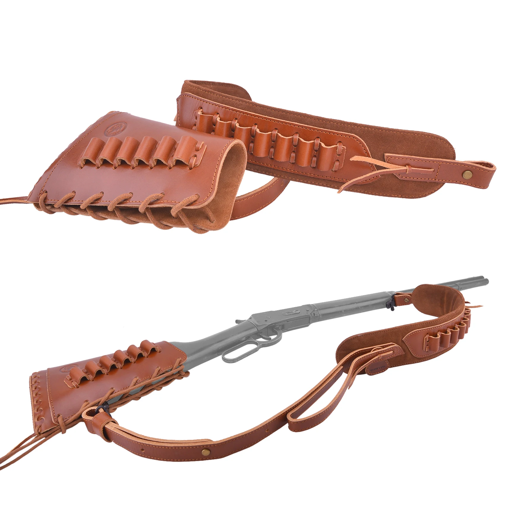 Wayne's Dog Leather Rifle Buttstock+Leather Shell Holder Sling .357 .30/30 .308 .22LR 12GA 16GA 20GA Fit Right Handed