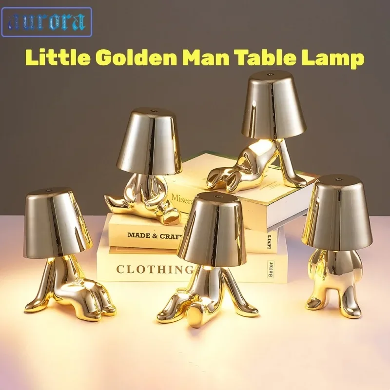 

LED Table Lamp Scandinavian Thinker Small Golden Man Desk Lamp Touch Switch Coffee Shop Home Decoration Night Light Holiday Gift