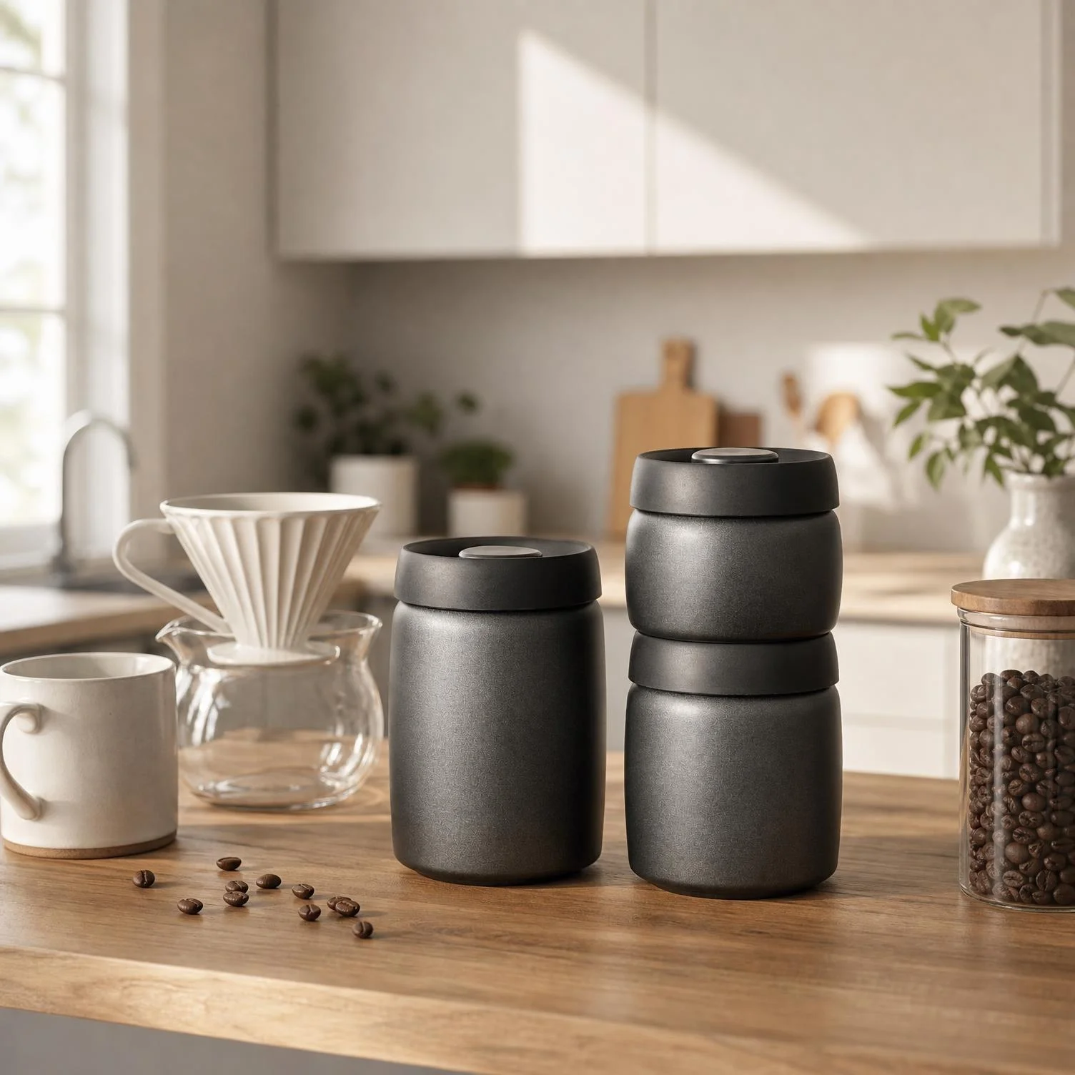 Coffee Bean Vacuum Storage Container Stainless Steel Light-Proof Jar Drawer Black Camping Canister Airtight Cafe Accessories Set