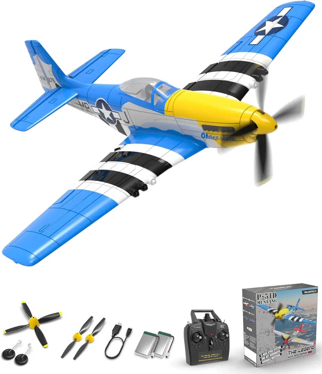 

VOLANTEXRC RC Plane 4 Channel P51D Mustang Remote Control Airplane Fighter RTF with 6-Axis Gyro, 3 Modes Easy to Fly, 2.4GHz Rad