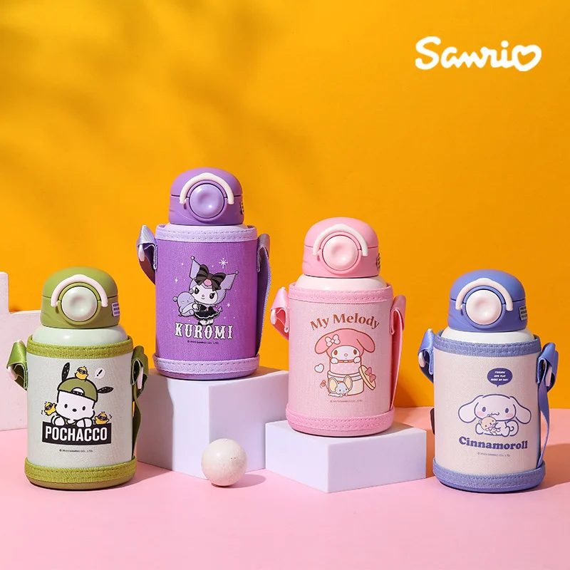 

Sanrio Cartoon Thermos Cup Kawaii Kuromi Mymelody Cinnamoroll Pochacco Straw Water Cup Stainless Steel Large Capacity Kids Gift