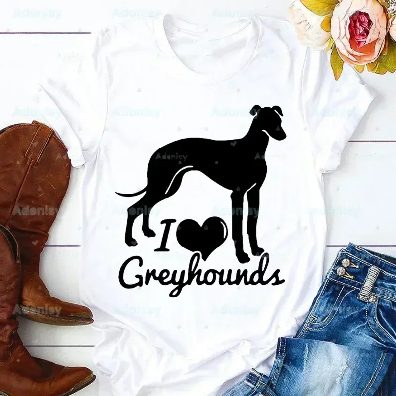 Greyhound Dog Crazy Greyhound Lady T-shirts Women Summer Graphic Tees Funny Shirts For woman tshirts Crew Neck Harajuku Tops