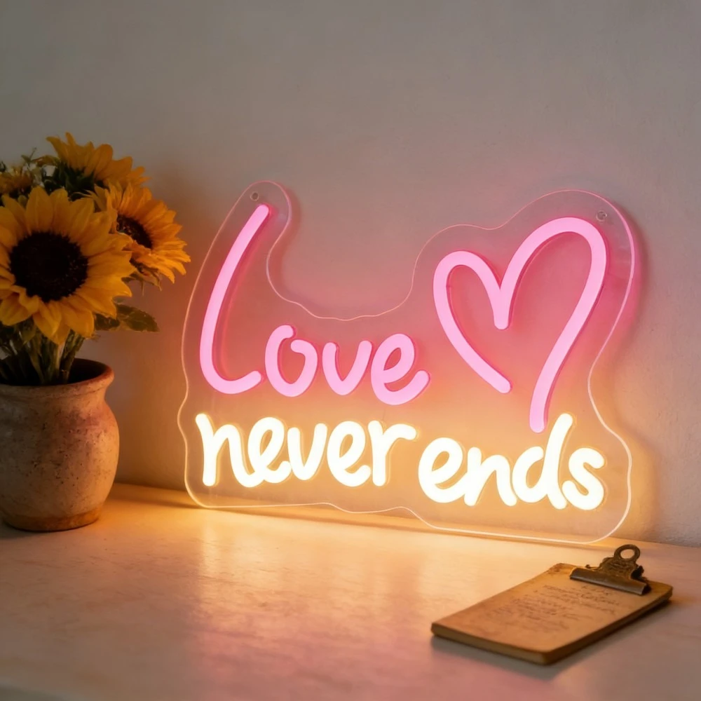 

Love Never Ends Dimmable LED Neon Light Sweet Wall Decor for Couple Bedroom Anniversary Area Dating Space Indoor Accent USB Lamp