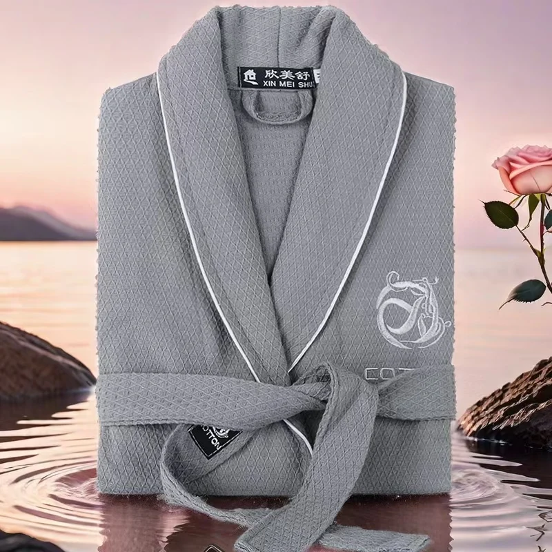 100% Pure Cotton, Plain Color Bathrobes for Men and Women, Sauna Clothes, Waffle Sleepwear, Sauna Robe, Beauty Shop, Hotel, New