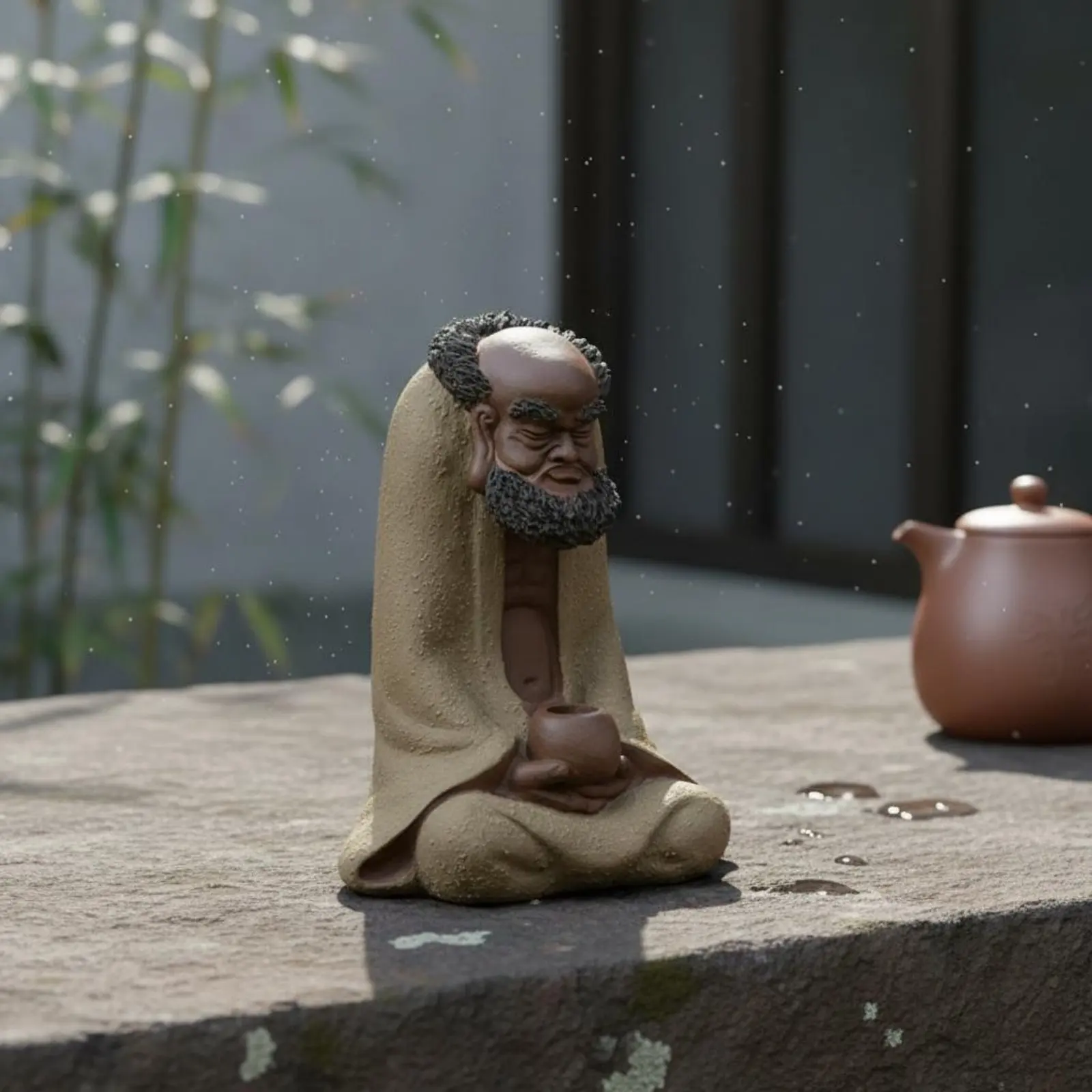 Buddhist Tea Pet Statue Handmade Clay Look Tea Pet Statue Zen Sculpture Good Luck Home Decor