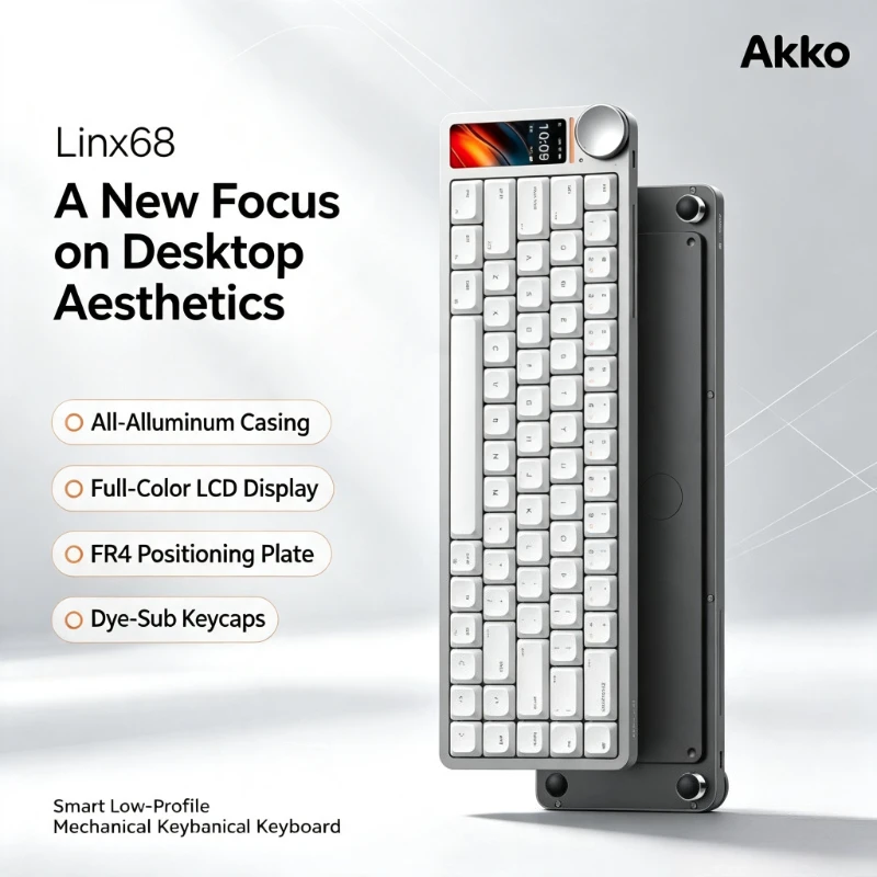 AKKO Lingxi Linx 68 Three-mode Wireless Aluminum Alloy Low-axis Keyboard CNC Anode with Smart Screen with Knob Game Keyboard