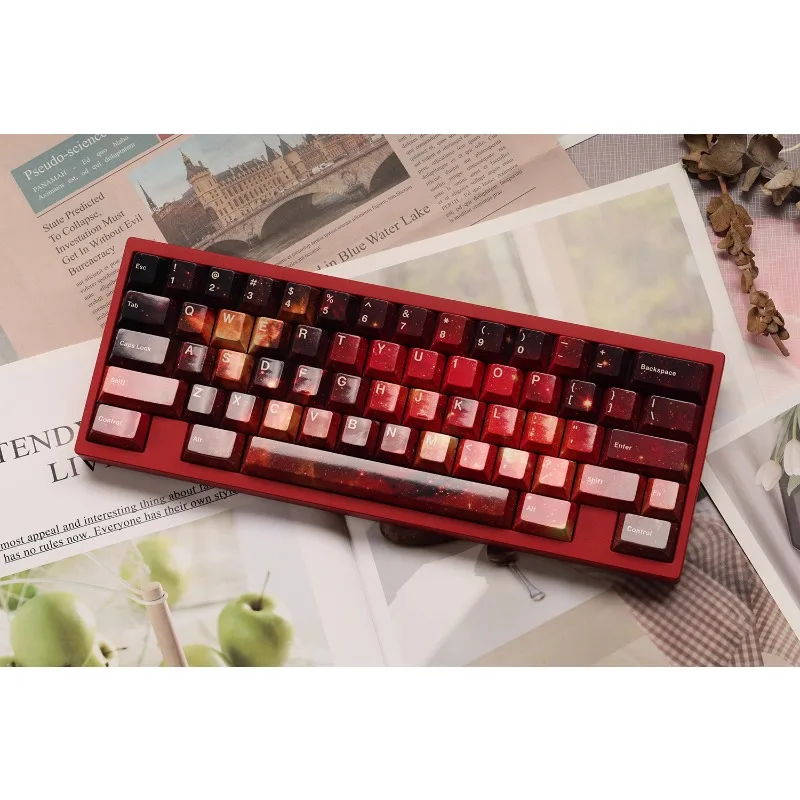 

Red Flame Nebula Themed Keycap Red PBT Material Thermal Sublimation Cherryprofile 68 98 75 87 104key Mechanical Keyboard Keycap
