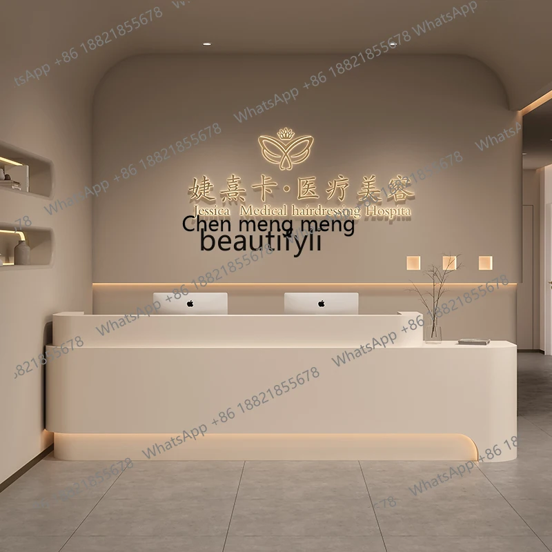 X  Beauty salon front desk checkout page Cream wind bar counter Skin management Dance training class, reception desk