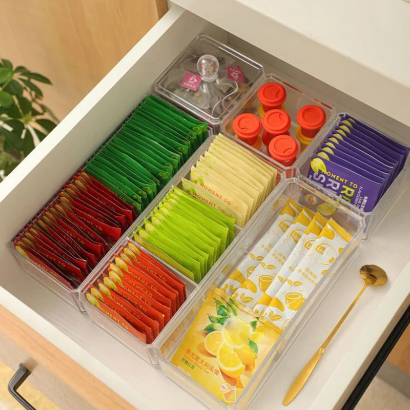 Sugar Bag Tea Storage Holder Trash Cans For Office Organizer Bags Divided Storage Bins With Lid Bin Box Transparent view 4