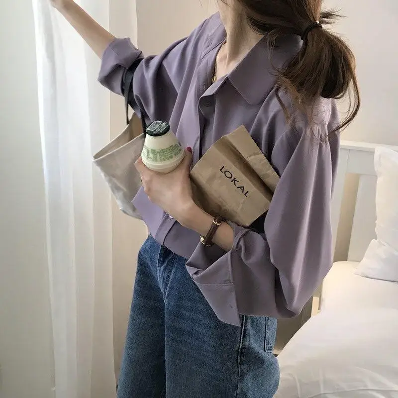 

Long Sleeve Shirts Womens Plaid Oversized Button Down Loose Fit Retro Feminine Preppy Style Youthful Casual Office Wear