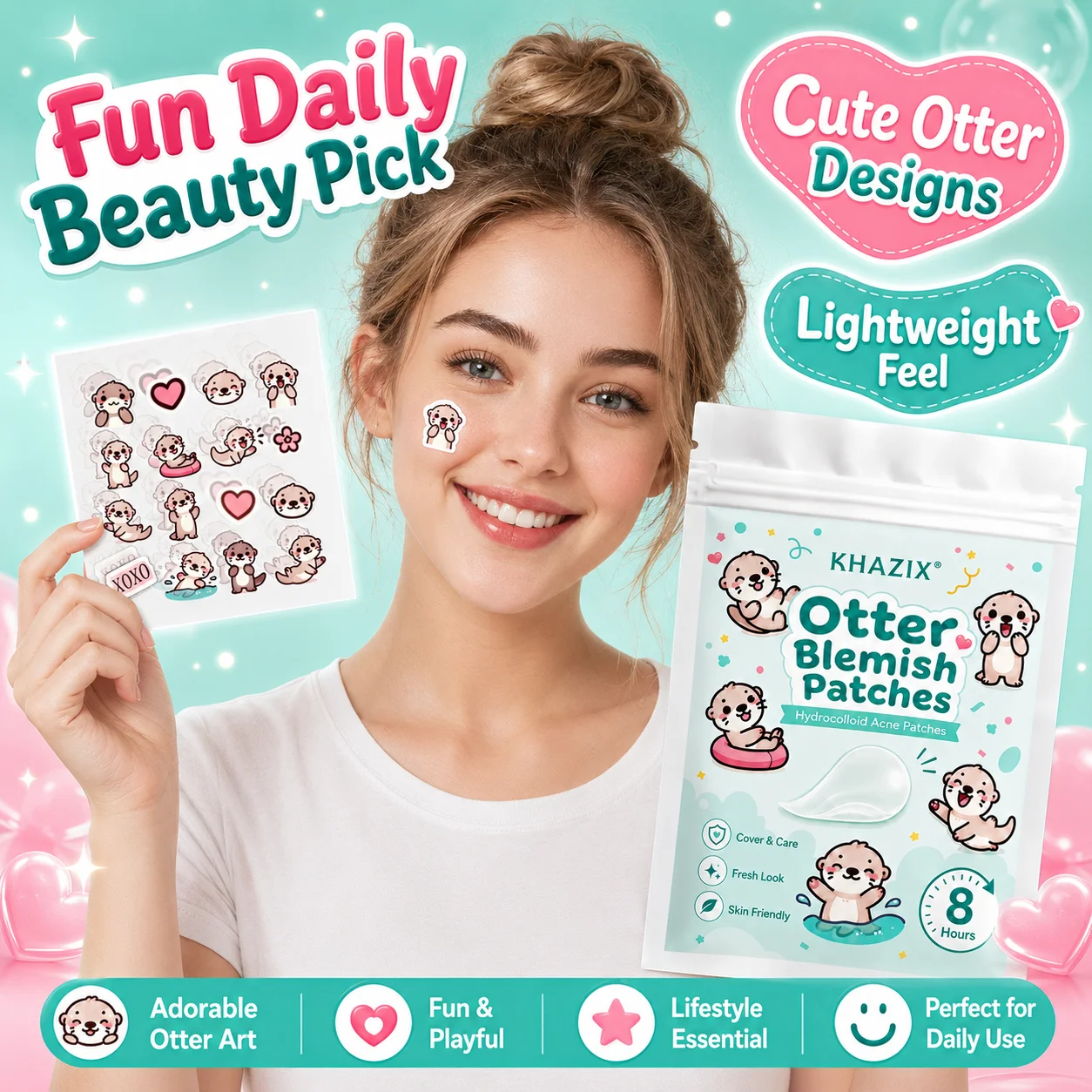 160pcs Cute Otter Pimple Patch – Super Adorable, Must-Have for Trendy Girls and Boys, Gentle and Non-Irritating view 2