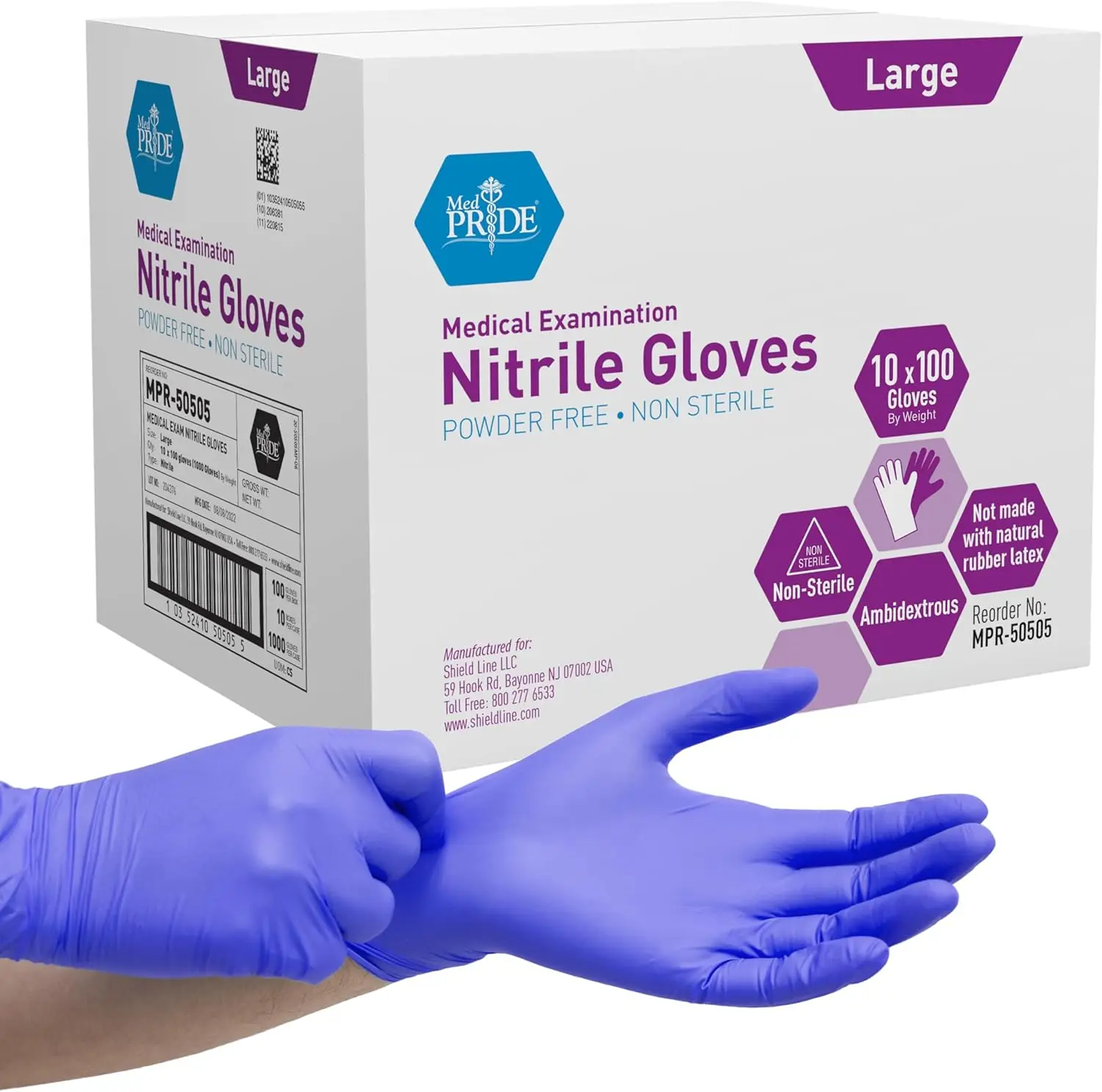 

Powder-Free Nitrile Exam Gloves, Large, 1000 Count (10 Boxes of 100)