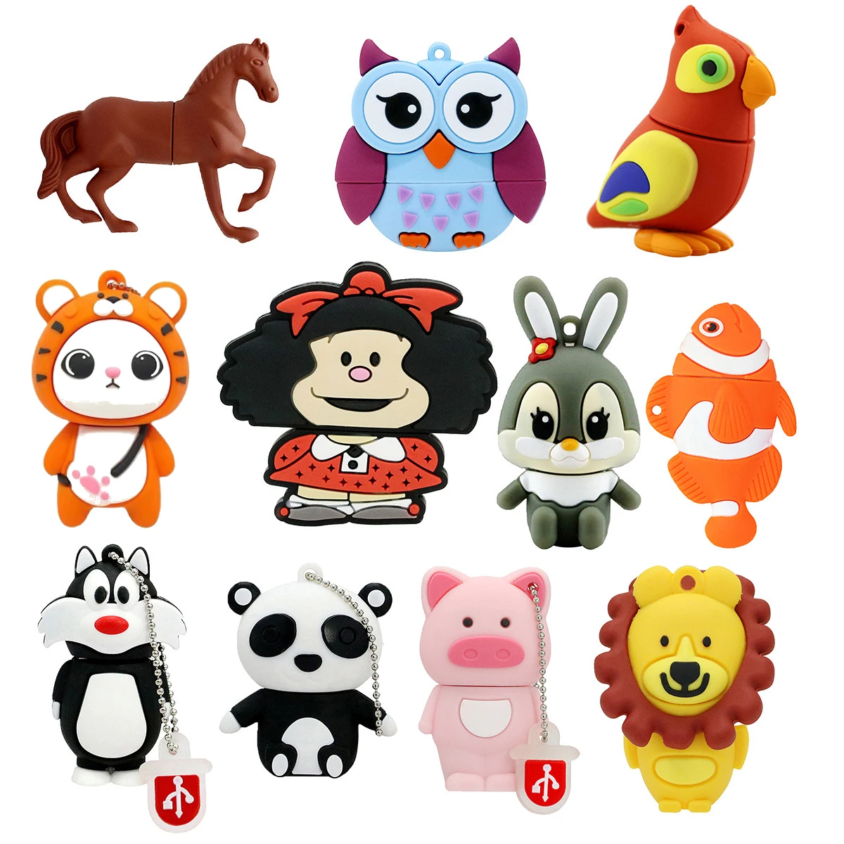 Pendrive 256GB USB Flash Drive Cartoon Animals Penguin Pen Drive 128GB Usb Flash Memory Stick 32GB Duck Black Cat 64GB Pen Drive