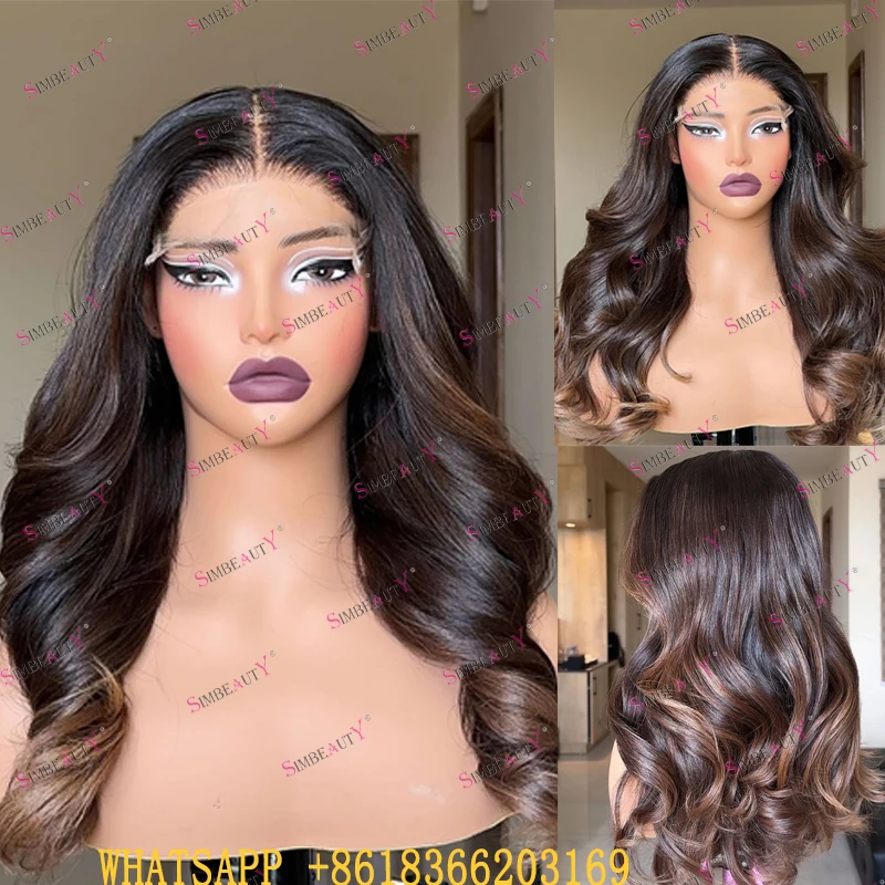 Simbeauty 100% Human Hair Ombre Natural Black Roots Wavy Black Women Dark Choaolate Pecan Brown Wigs with Baby Hair Pre Plucked