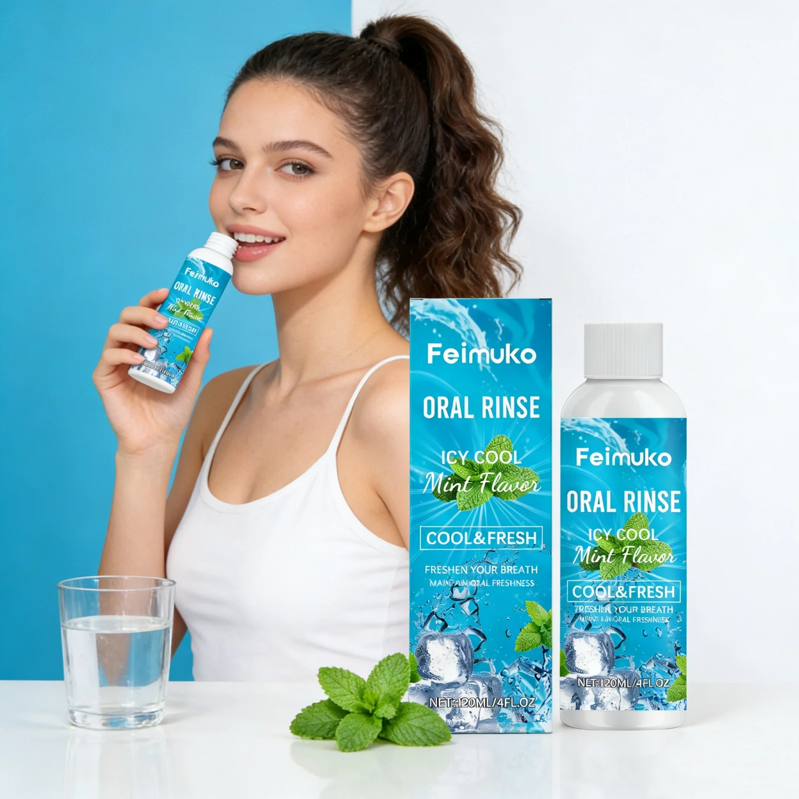 Enjuague Bucal Refrescante de Menta de 120 ml, Limpia los Dientes y las Encías, Elimina el Mal Aliento, Producto de Higiene Bucal, Enjuague Bucal Líquido Natural con Efecto Refrescante