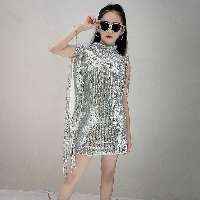 Girls' silver runway dress children's personalized performance costume creative girls' car model