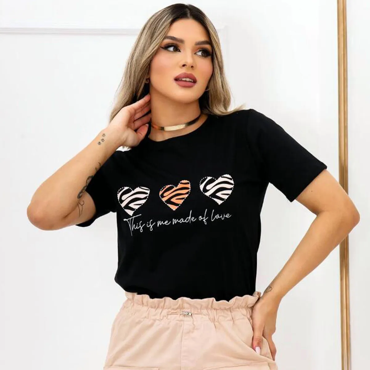 This Is Me Made of Love Heart Printing Black Loose Cotton Female T Shirts Summer Casual Elegant Tops Tees Ins Fashion Tees