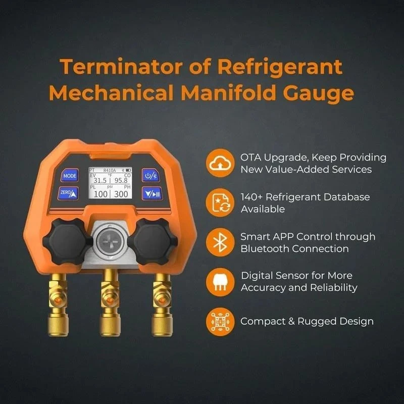 AAAADMG-4B  Smart Digital Manifold Gauge Subverse Traditional Pressure Gauge OTA Remote Firmware Upgrade DMG4B Black Orange