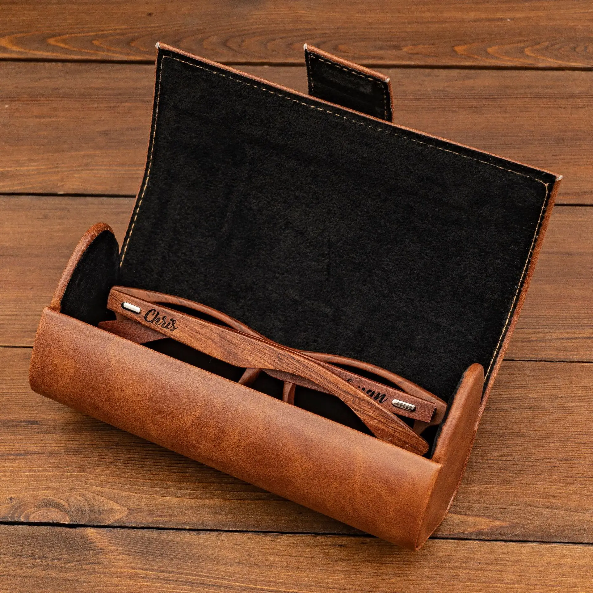 Personalized Retro Wooden Sunglasses Custom Handcrafted Leather Eyeglasses Case for Men Women