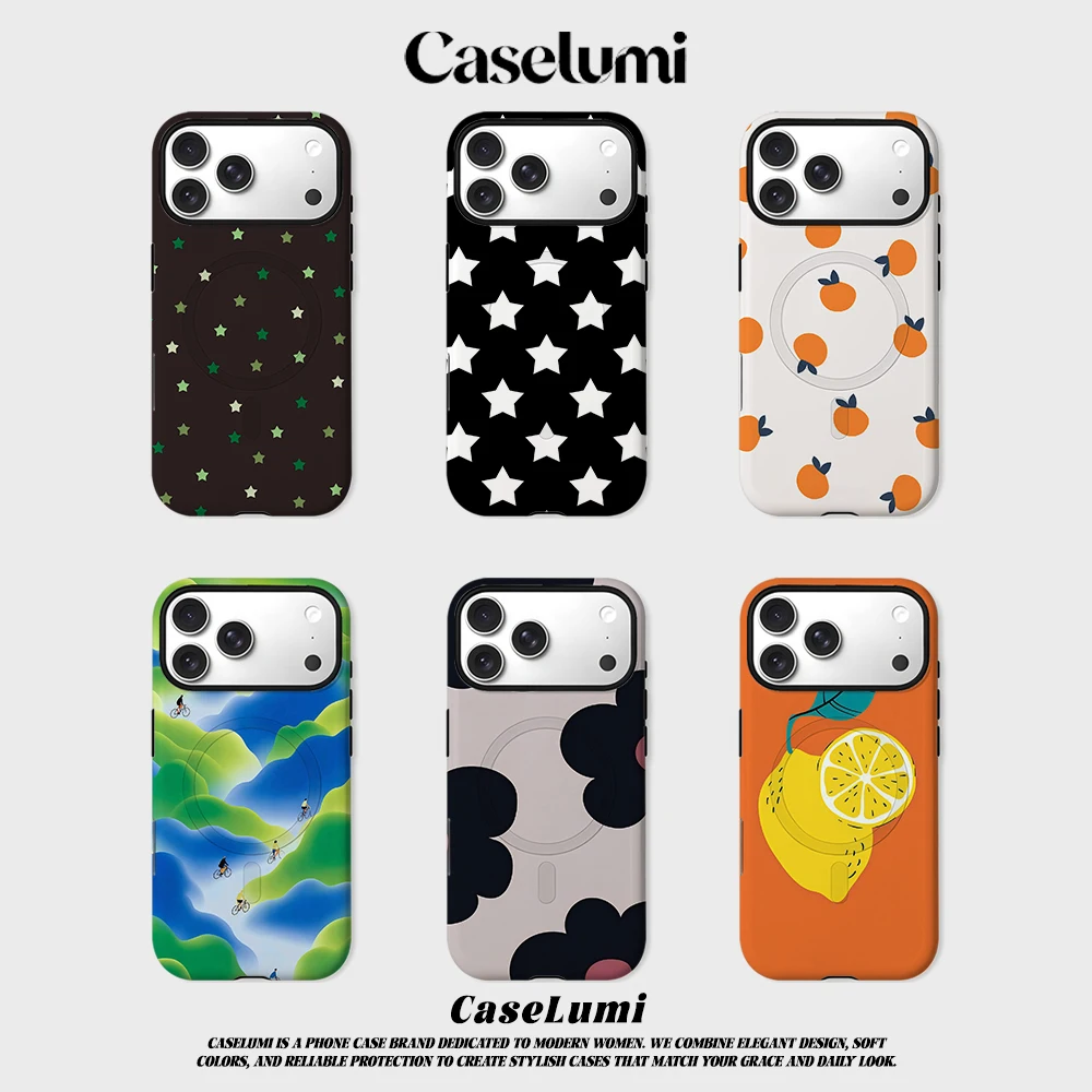 Capa CaseLumi 2 em 1 para iPhone 17 16 15 14 Plus 13 Pro Max, Compatível com Magsafe, Antichoque, PC Rígido, Estrelas Verde Meia-Noite