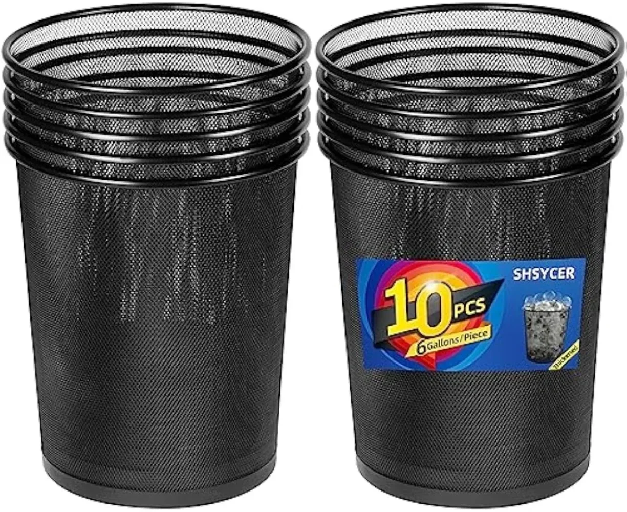 

Black Mesh Trash Cans, 10-Pack 6 Gal Mesh Office Trash Can, Open Metal Wire Wastebaskets, Waste Basket Trash Can for Near Desk