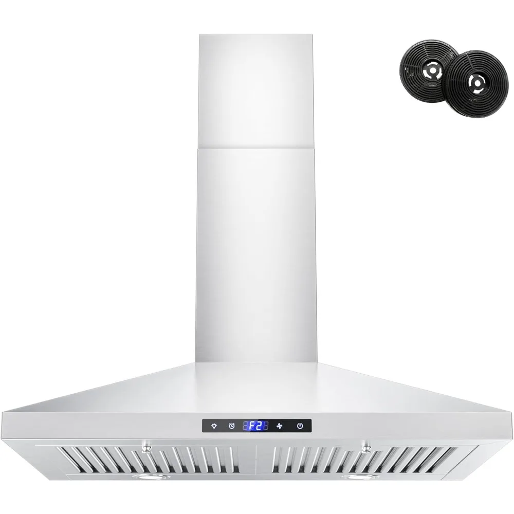 Campana extractora de 30 pulgadas, campana de cocina de montaje en pared de acero inoxidable con conductos/Convertible sin conductos, campana de ventilación de estufa con permanente