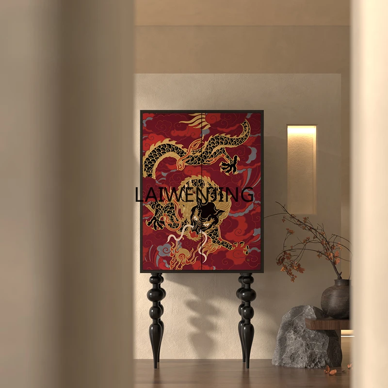 

MJY solid wood red dragon picture high-footed entrance decorative storage storage integrated cabinet
