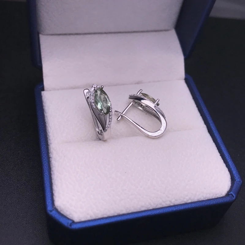 Green Amethyst Earrings Sterling 925 Silver Smoky Quartz Gemstone MQ5*10mm for Women Birthday Party Engagement Jewelry Gift