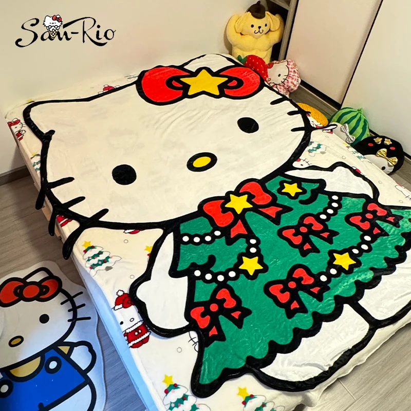 

Hello Kitty Shape Christmas Blanket Flannel Throw Blanket Lightweight Soft Cozy for Bed Blanket Kids Adult Gifts for Christmas